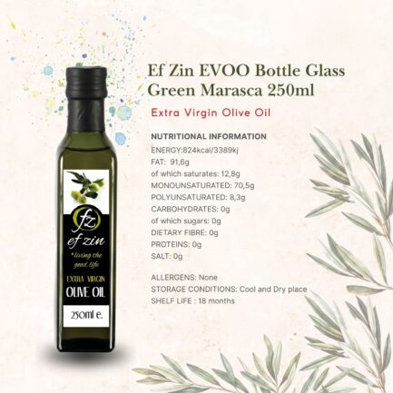 Ef Zin EVOO Bottle Glass Green Dorica 250ml